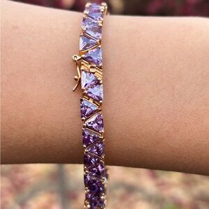 Purple CZ Triangle Tennis Bracelet 925 Sterling Silver Gold Vermeil 7.3”